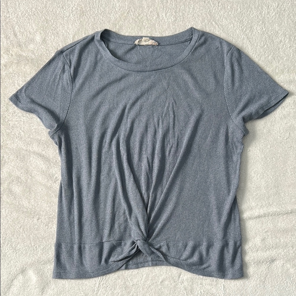 Pink Republic Gray Blue Tie Front T-Shirt
